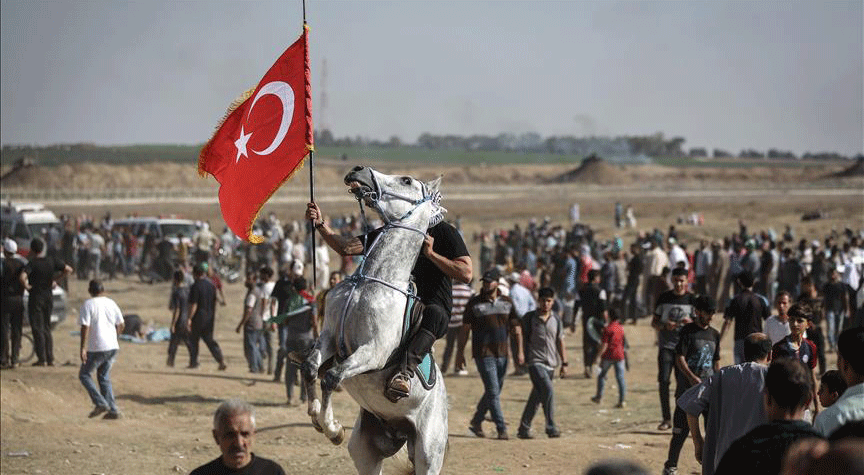 Gazze sınırındaki 'Milyonluk Kudüs' gösterisinde Türk bayrağı