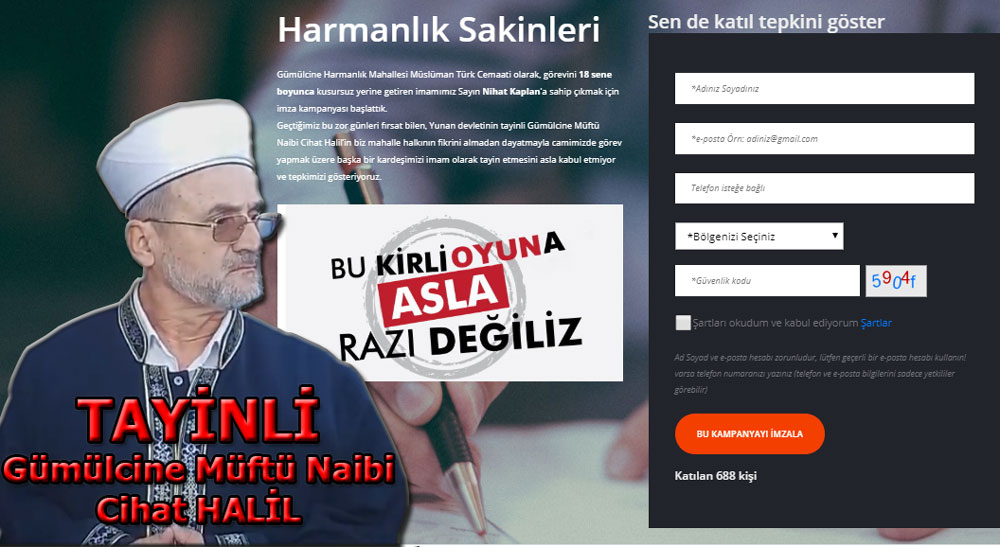 Harmanlık Mahallesi halkının tayinli Müftü Naibi'nin kirli oyununa karşı başlattığı mücadeleye imzanla sen de destek ol!