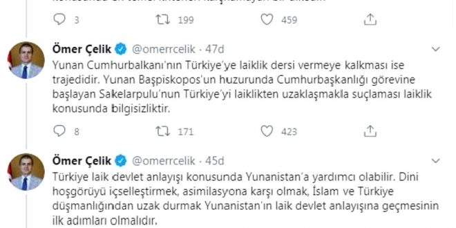 AK Parti Sözcüsü Çelik'ten Cumhurbaşkanı Sakelaropulu'ya sert tepki