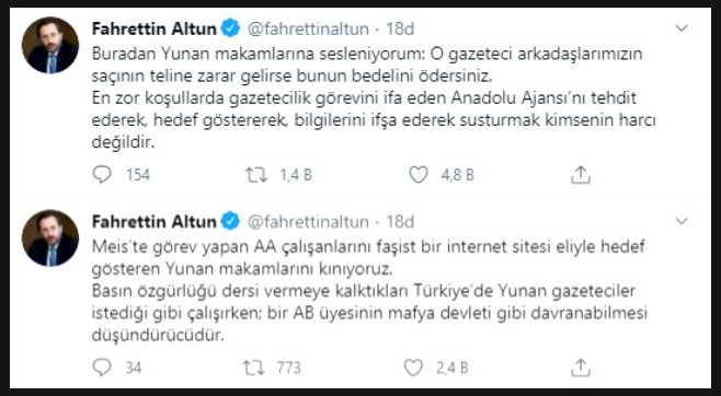 Türkiye'den Yunanistan'a: O gazetecilerin saçının teline zarar gelse bedelini ödersiniz