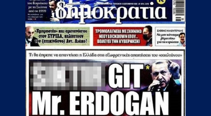Dimokratia gazetesinden ahlaksızlık: Erdoğan'a küfürlü manşet