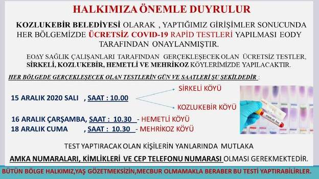 Kozlukebir Belediyesi'nde ücretsiz 'Covid-19 rapid test'