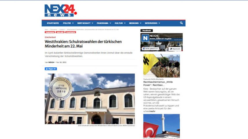 NEX24.news'ün "Türk Azınlık" haberine ırkçı Yunanlardan tepki
