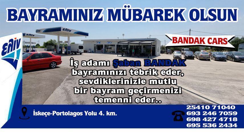 BANDAK CARS sahibi Şaban Bandak'tan bayram tebriği