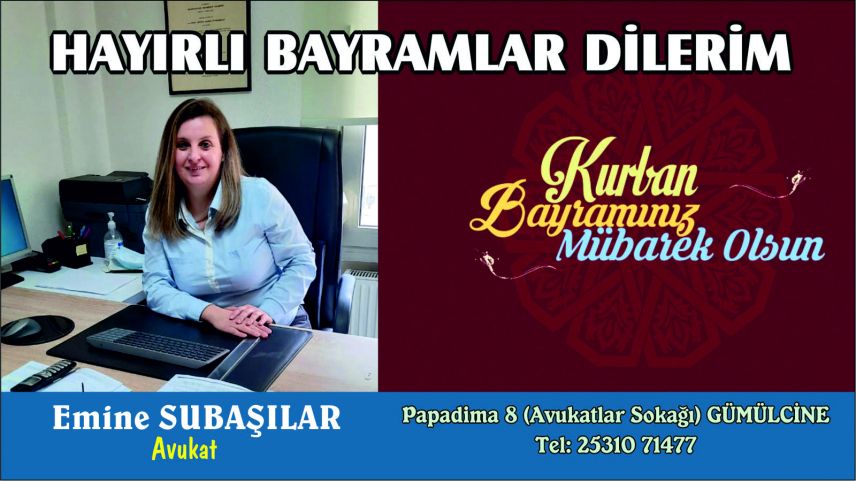 Avukat Emine Subaşılar bayramınızı kutlar