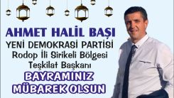 YDP Sirkeli Teşkilat Başkanı Ahmet Halil Başı'dan tebrik