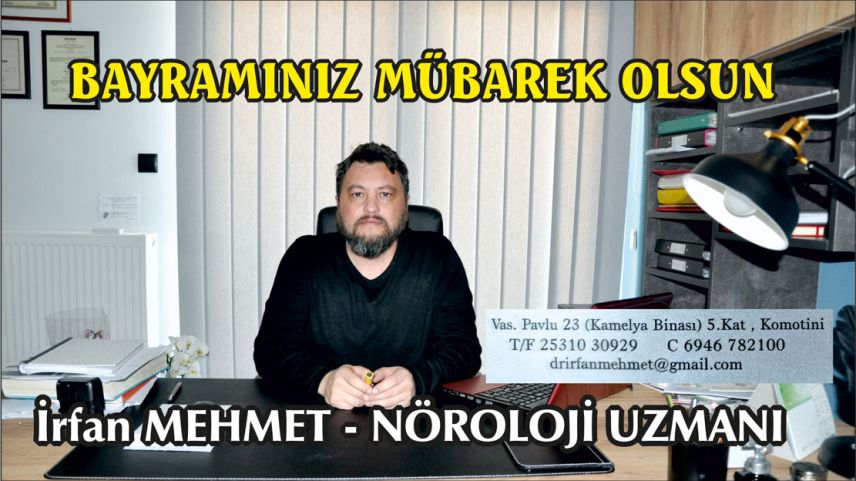 Nöroloji uzmanı Dr. İrfan MEHMET Ramazan Bayramınızı kutlar