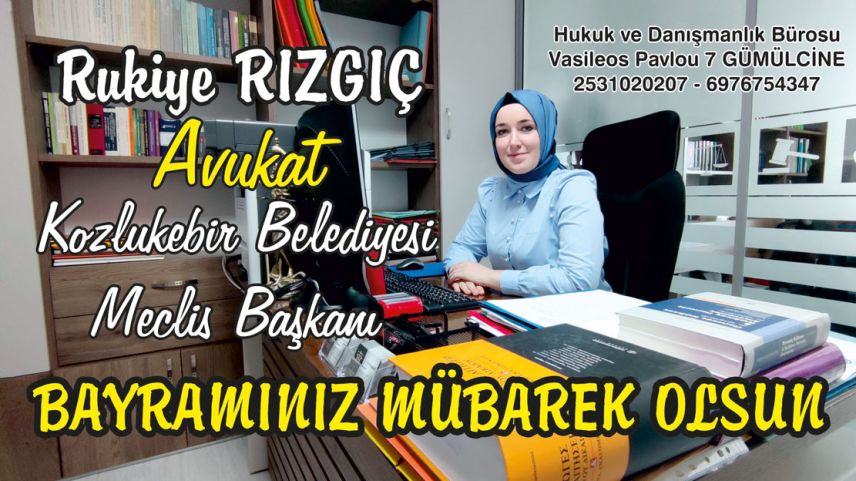 Κοzlukebir Belediye Meclis Başkanı Av. Rukiye Rızgıç bayramınızı tebrik ediyor