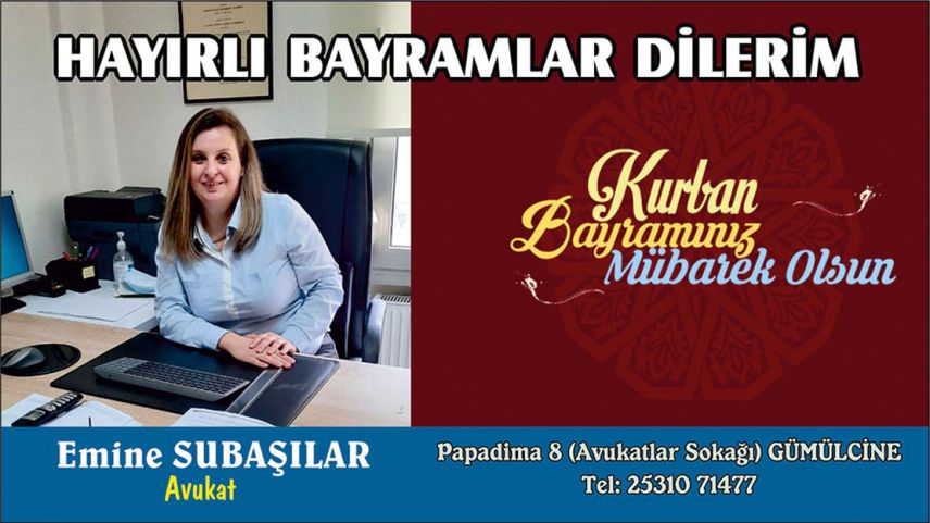 Avukat Emine Subaşılar Kurban Bayramınızı kutlar 