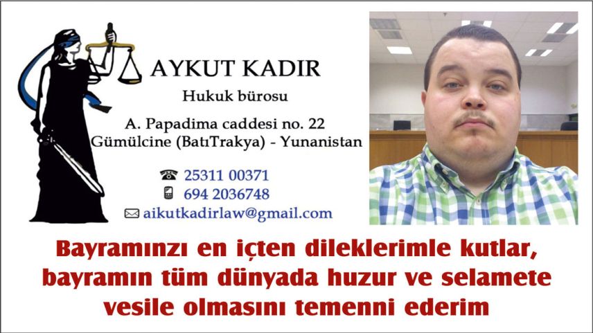 Avukat AYKUT KADİR hayırlı bayramlar diler