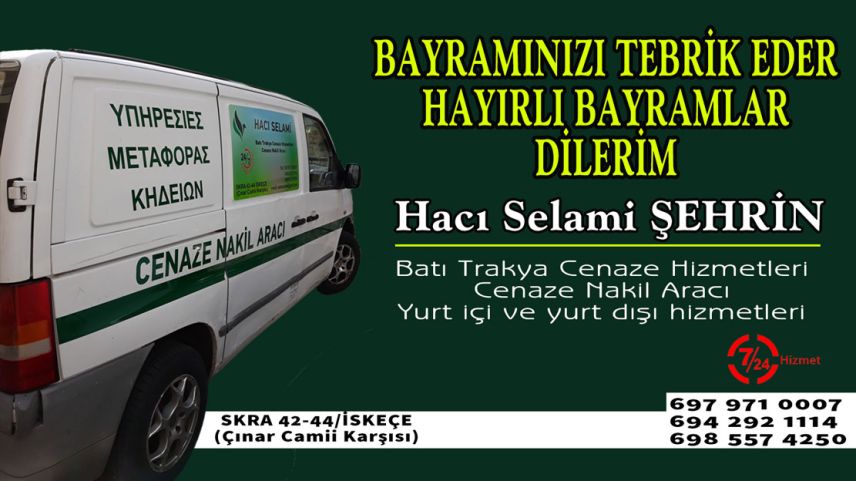 Cenaze Hizmetleri sahibi Hacı Selami ŞEHRİN Kurban Bayramınızı tebrik eder 