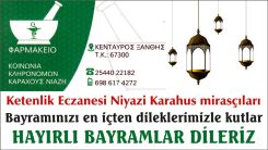 Ketenlik Eczanesi sahibi Niyazi KARAHUS mirasçılarından bayram tebriği