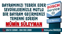 "BOSCH Service" oto tamirhanesi sahibi Mümin SÜLEYMAN'dan bayram kutlaması