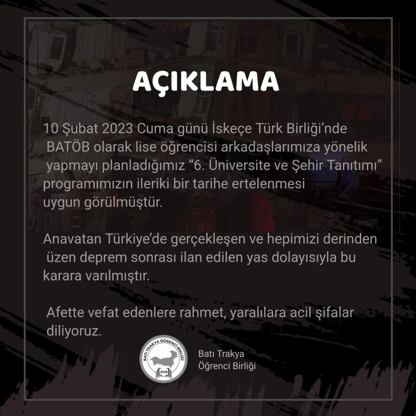 BATÖB'ün üniversite ve şehir tanıtım etkinliği ileri bir tarihe ertelendi!