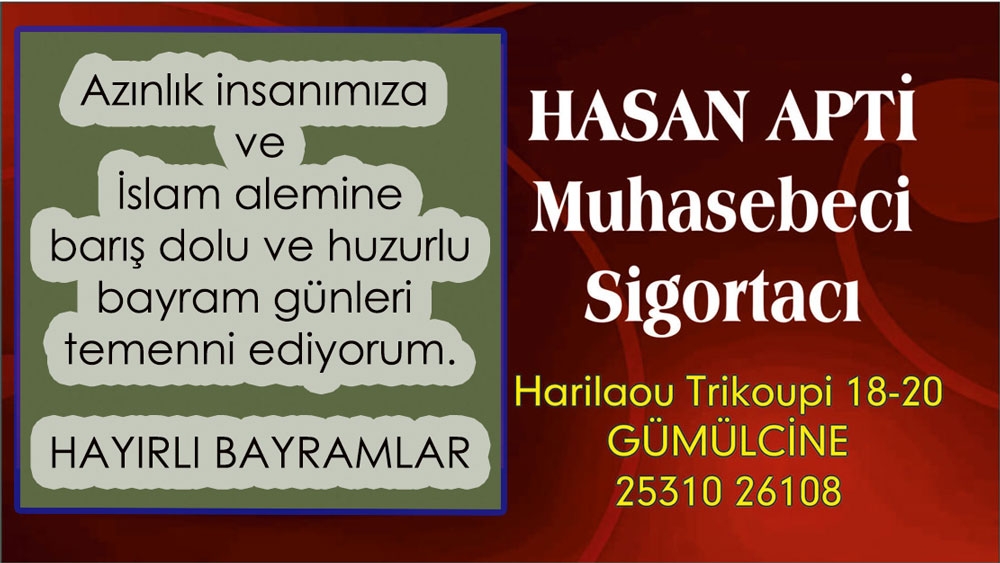 Muhasebeci-Sigortacı Hasan Apti, hayırlı bayramlar diler