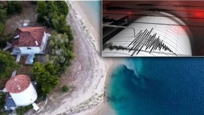 Yunanistan'da yaşanan depremin ardından bir sahilde kısmi çökme yaşandı