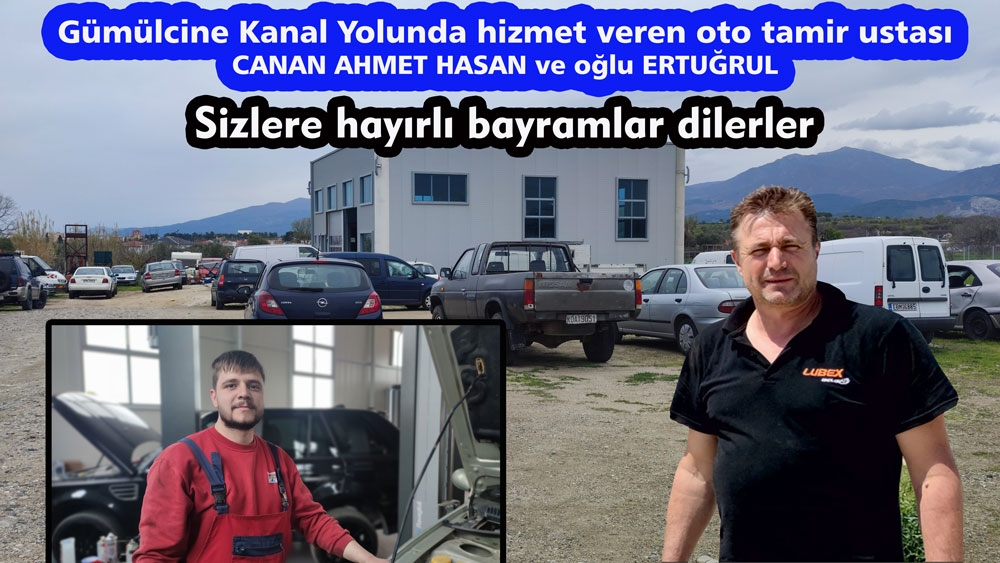 Oto tamir ustası Canan ve oğlu Ertuğrul'dan bayram tebriği