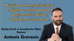 EBEP Başkanı Antonis Gravanis, Müslüman hemşehrilerin bayramını kutlar