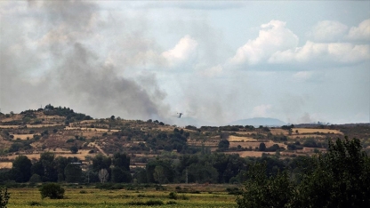 Meriç bölgesinde süren orman yangını Edirne'nin sınır köylerinden görülüyor