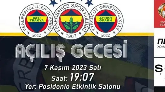 Batı Trakya Fenerbahçeliler Derneği açılış gecesi düzenleyecek