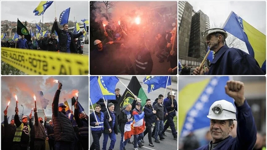 Bosna Hersek'te maden işçileri, maaşları ödenmediği için eylem yaptı