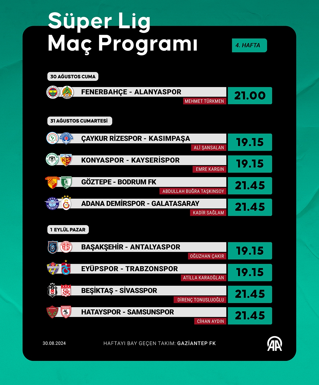 Süper Lig 4. hafta programı