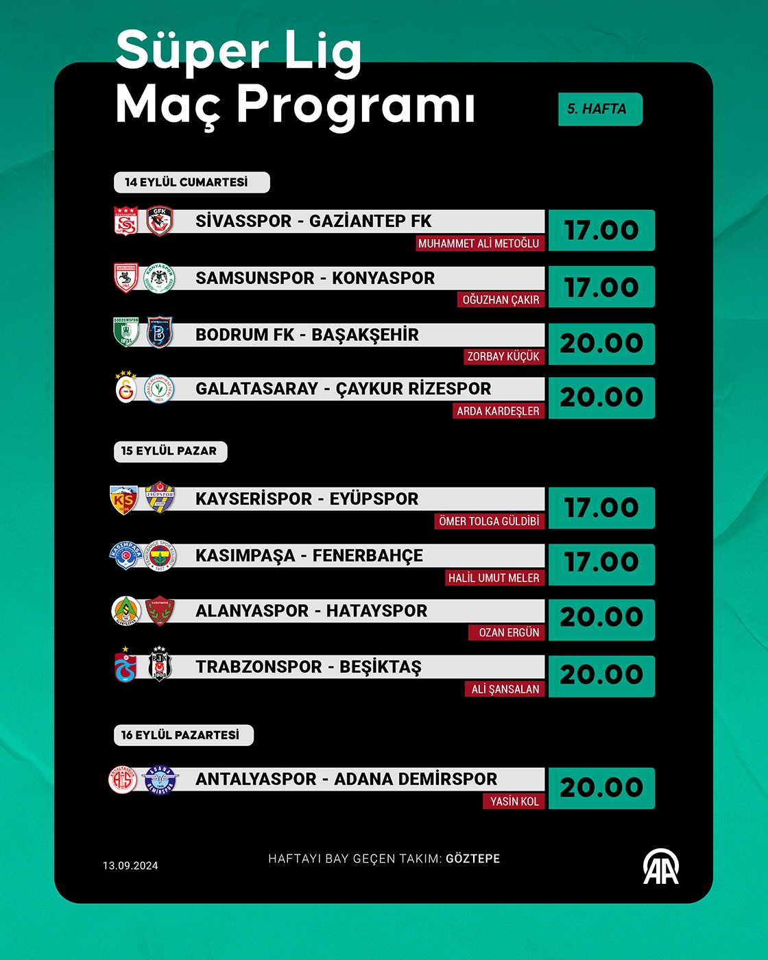 Süper Lig 5. hafta programı
