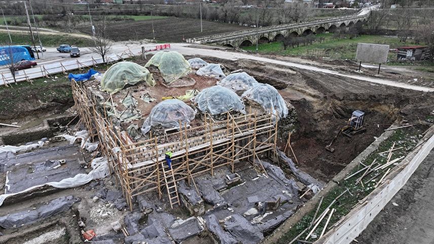 Edirne'deki 15. yüzyıl eseri Gazi Mihal Hamamı'nın restorasyonu sürüyor