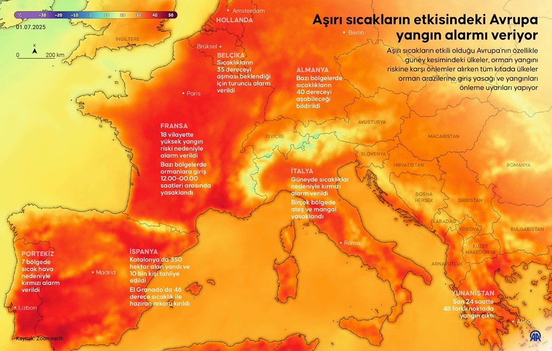 Aşırı sıcakların etkisindeki Avrupa yangın alarmı veriyor