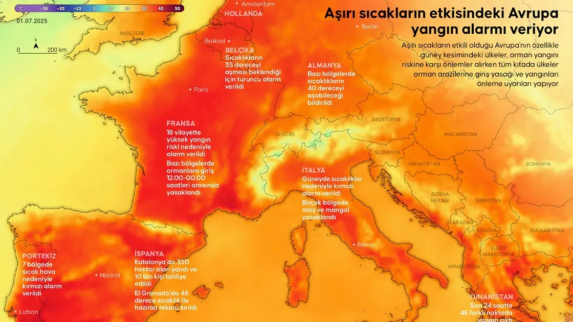 Aşırı sıcakların etkisindeki Avrupa yangın alarmı veriyor