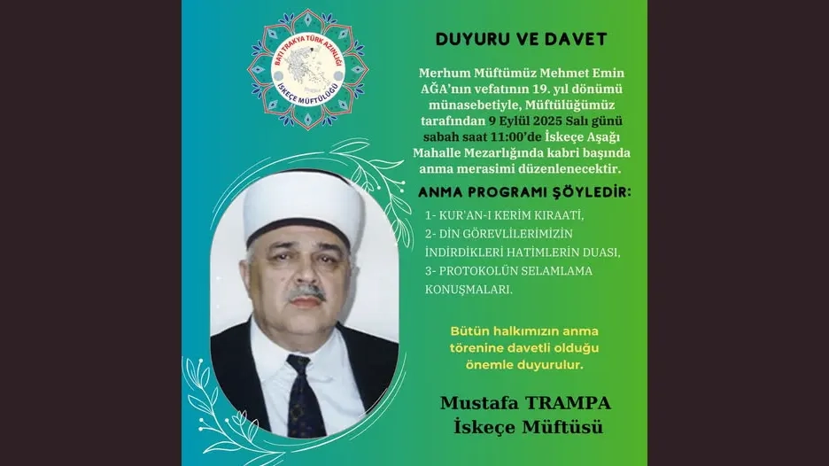 Merhum Müftü Mehmet Emin Aga mezarı başında anılacak