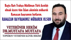 Veteriner Hekim Dr. MUSTAFA MUSTAFA tüm soydaşlarımızın ve İslam aleminin Ramazan bayramını tebrik eder