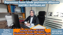 Kozlukebir Belediye Meclis Üyesi Av. Rukiye Rızgıç tüm soydaşlarımıza hayırlı bayramlar diler 