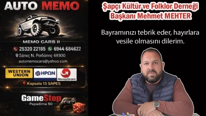 AUTO MEMO Acentesi sahibi MEHMET MEHTER Kurban bayramınızı kutlar, hayırlı bayramlar diler 
