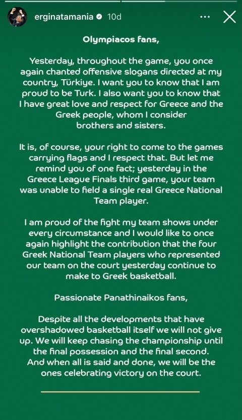 Ergin Ataman, Olimpiakos taraftarına cevap verdi