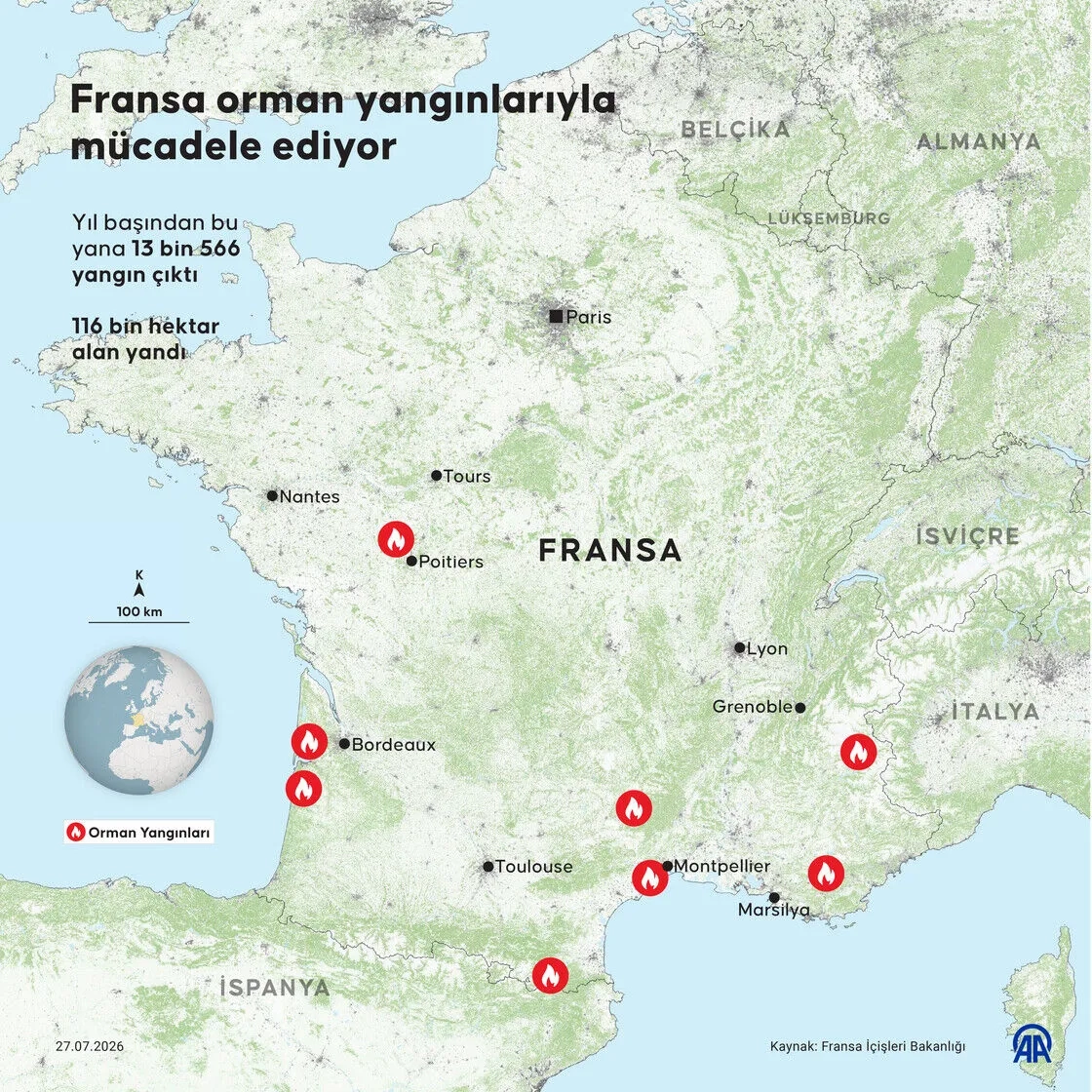 Fransa orman yangınlarıyla mücadele ediyor