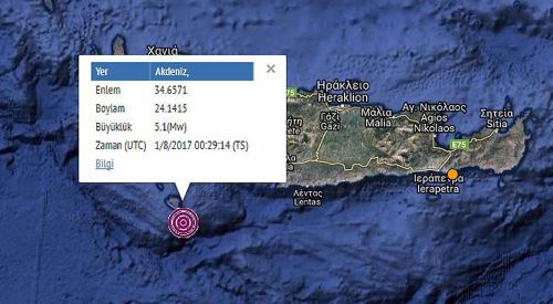 Girit açıklarında 5,1 büyüklüğünde deprem