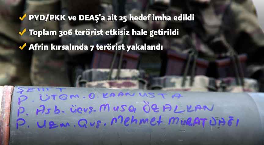 Zeytin Dalı Harekatı'nda 306 terörist etkisiz hale getirildi